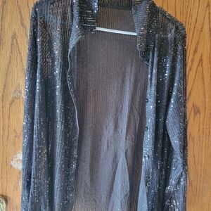 Sequin Open-Front Black Jacket